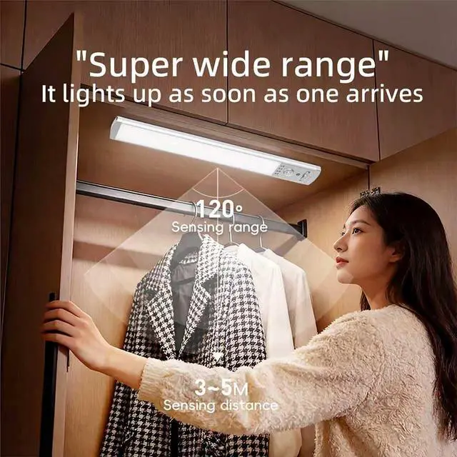 Alt view image 2 of 7 - 2-Pack Under Cabinet Lights, 1500mAh Rechargeable 52-LED Motion Sensor Light, 10-inch Wireless Magnetic Stick-On Closet Lights, Stepless Dimmable Night Light for Kitchen, Pantry, Wardrobe