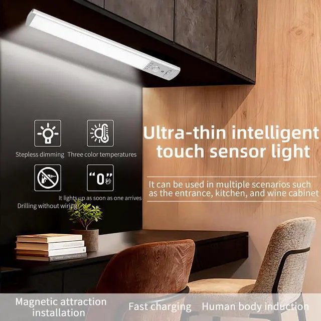 Alt view image 4 of 7 - 2-Pack Under Cabinet Lights, 1500mAh Rechargeable 52-LED Motion Sensor Light, 10-inch Wireless Magnetic Stick-On Closet Lights, Stepless Dimmable Night Light for Kitchen, Pantry, Wardrobe