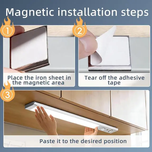 Alt view image 5 of 7 - 2-Pack Under Cabinet Lights, 1500mAh Rechargeable 52-LED Motion Sensor Light, 10-inch Wireless Magnetic Stick-On Closet Lights, Stepless Dimmable Night Light for Kitchen, Pantry, Wardrobe