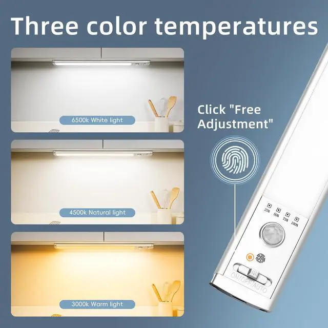 Alt view image 6 of 7 - 2-Pack Under Cabinet Lights, 1500mAh Rechargeable 52-LED Motion Sensor Light, 10-inch Wireless Magnetic Stick-On Closet Lights, Stepless Dimmable Night Light for Kitchen, Pantry, Wardrobe