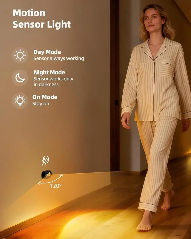 Alt view image 3 of 7 - 3-Pack LED Motion Sensor Puck Lights Indoor, Rechargeable Under Cabinet Lighting with Remote, Dimmable Closet & Drawer Lights, Wireless Stick-On Night Light for Kitchen,Wardrobe,Bathroom, Black