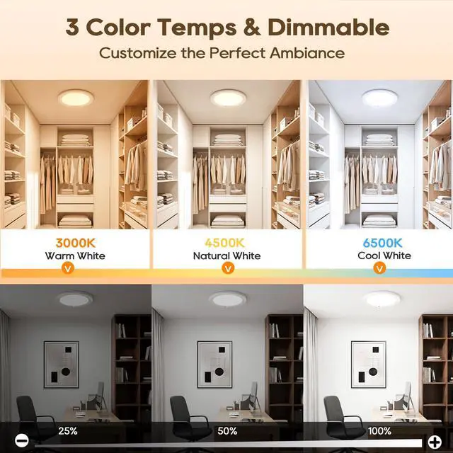Alt view image 6 of 7 - Rechargeable Motion Sensor Ceiling Light, 8000mAh Battery Operated Ceiling Lights with Remote, Magnetic Wireless Closet Light, 3 Color Dimmable LED Lights for Closet Shower Pantry Shed Hallway Stairs