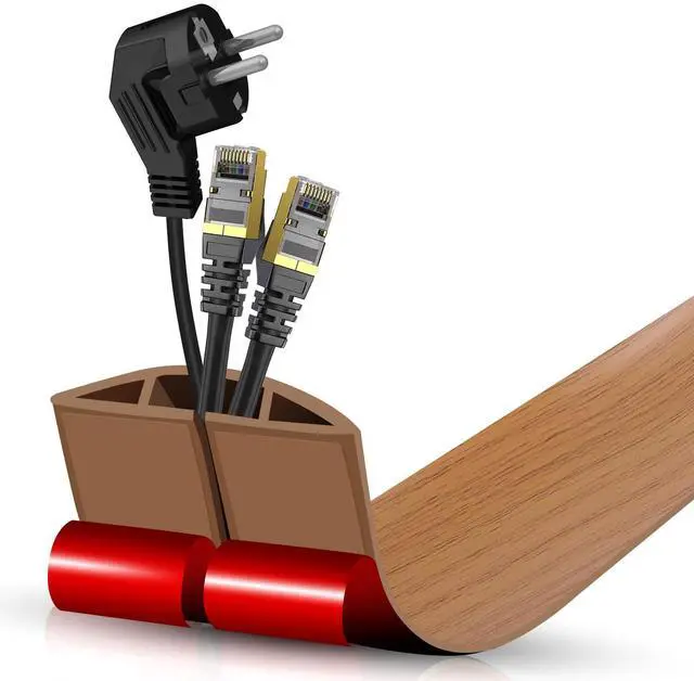 Main image of Floor Cord Cover Cavity 0.8"x0.37" Self Adhesive Cord Hider, 3.3FT Low Profile Cable Management, Extension Strip Protector for Wires, Prevent Cable Trips for Offices, Gyms, Exhibitions (Brown Wood)