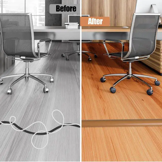 Alt view image 5 of 7 - Floor Cord Cover Cavity 0.8"x0.37" Self Adhesive Cord Hider, 3.3FT Low Profile Cable Management, Extension Strip Protector for Wires, Prevent Cable Trips for Offices, Gyms, Exhibitions (Brown Wood)