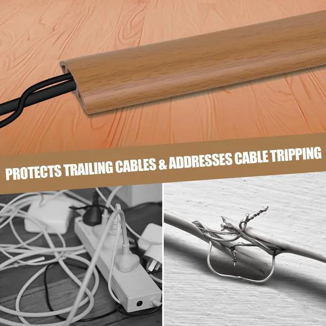 Alt view image 6 of 7 - Floor Cord Cover Cavity 0.8"x0.37" Self Adhesive Cord Hider, 3.3FT Low Profile Cable Management, Extension Strip Protector for Wires, Prevent Cable Trips for Offices, Gyms, Exhibitions (Brown Wood)
