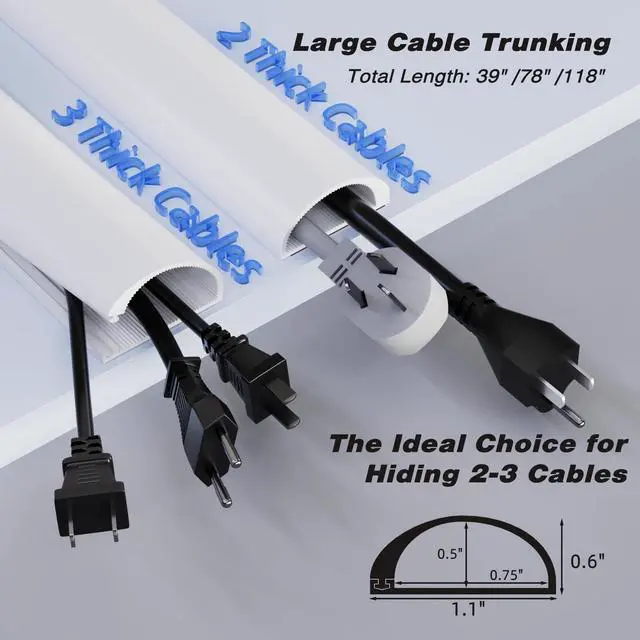 Alt view image 2 of 7 - 39" Silicone Cord Hider for 2-3 Cords,Flexible Side-Opening Self-Adhesive Cord Covers for Wires on Wall Mount TV,Easier Setup for Home Office Cable Management Wire Hider,1.1" W x 0.6" H,White