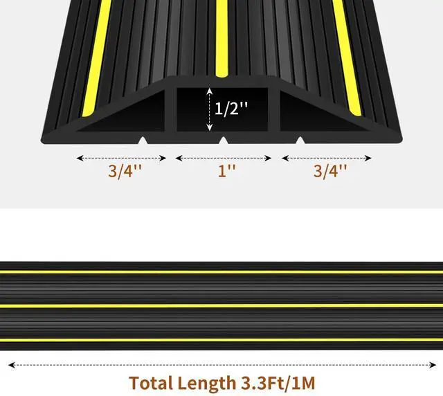 Alt view image 2 of 7 - 3 Ft Floor Cord Cover, Cord Covers for Wires on Floor, Heavy Duty Extension Cable Protector, 3 Channel Cable Management for Home Office or Outdoor Settings