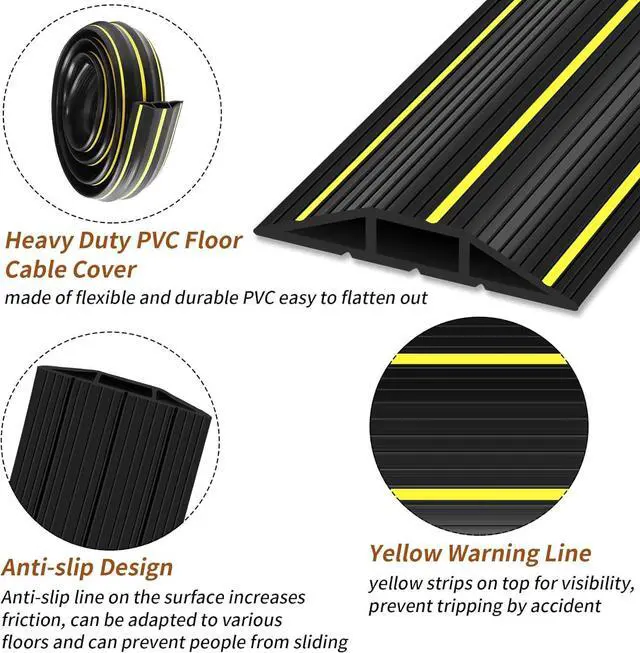 Alt view image 5 of 7 - 3 Ft Floor Cord Cover, Cord Covers for Wires on Floor, Heavy Duty Extension Cable Protector, 3 Channel Cable Management for Home Office or Outdoor Settings