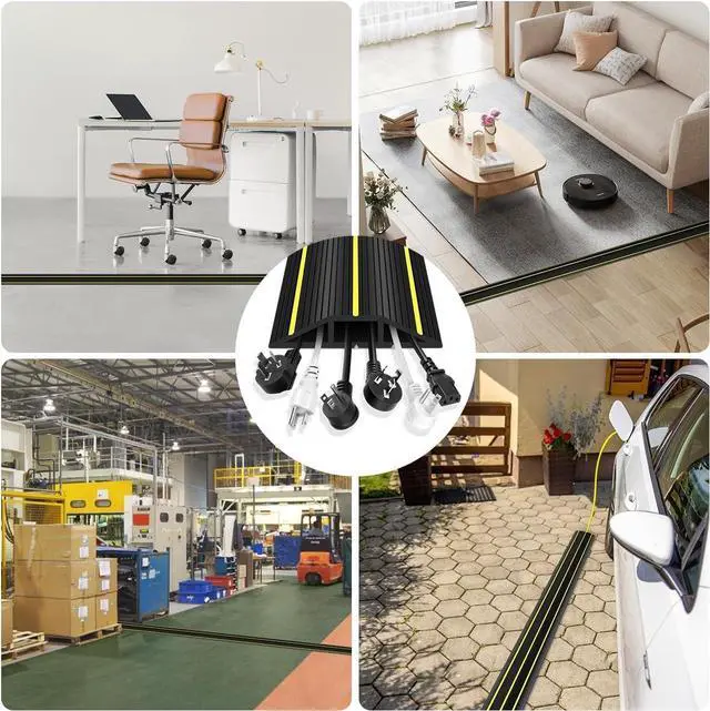 Alt view image 7 of 7 - 3 Ft Floor Cord Cover, Cord Covers for Wires on Floor, Heavy Duty Extension Cable Protector, 3 Channel Cable Management for Home Office or Outdoor Settings