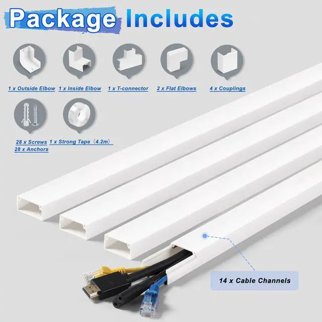 Alt view image 3 of 6 - 220in Wall Cord Hider Kit, Large Capacity Wire Hider for Cords, White Cable Cover Wall Kit, Paintable Hide TV Cords for Wall Mount TV, Cable Concealer Cable Channel: 14 x L15.7in W1.18 H0.63in