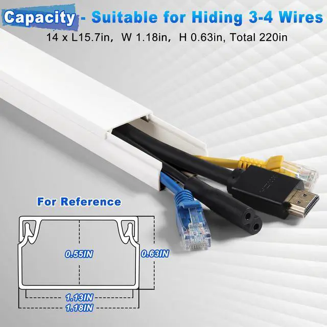 Alt view image 2 of 6 - 220in Wall Cord Hider Kit, Large Capacity Wire Hider for Cords, White Cable Cover Wall Kit, Paintable Hide TV Cords for Wall Mount TV, Cable Concealer Cable Channel: 14 x L15.7in W1.18 H0.63in