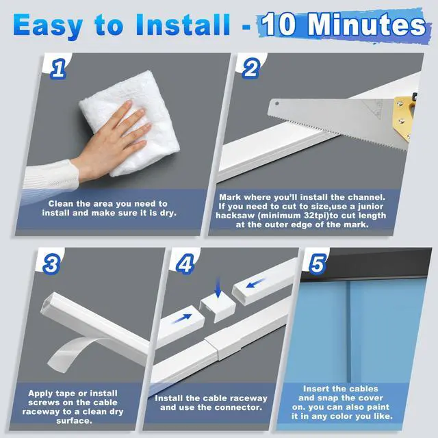 Alt view image 5 of 6 - 220in Wall Cord Hider Kit, Large Capacity Wire Hider for Cords, White Cable Cover Wall Kit, Paintable Hide TV Cords for Wall Mount TV, Cable Concealer Cable Channel: 14 x L15.7in W1.18 H0.63in