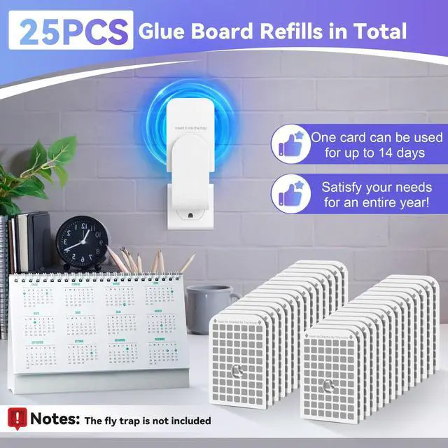 Alt view image 5 of 7 - 25 Pack Flying Insect Trap Refill Compatible with DFAGIE GS6 Fly Trap Indoor, Sticky Glue Cards, Plug-in Bug Catcher Refills, Glue Boards Refill for Bug Mosquito Gnat Moths Fruit Fly Trap