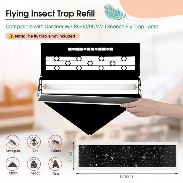 Alt view image 2 of 7 - 20 Pack Flying Insect Trap Refill Compatible with Gardner WS-85/90/95 Wall Sconce Fly Trap Lamp, Commercial Fly Trap Replacement Glue Boards for Restaurants, Healthcare Facilities, Home