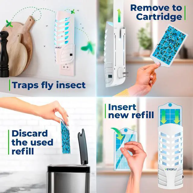 Alt view image 4 of 7 - Fruit Fly Traps for Indoors (1 Device + 3 Refills), Gnat Trap Indoor Plug in, Bug Traps, Flying Insect Trap, Gnat Traps for House Indoor, Fly Trap Indoor for Home Bug Light, Gnats Catcher