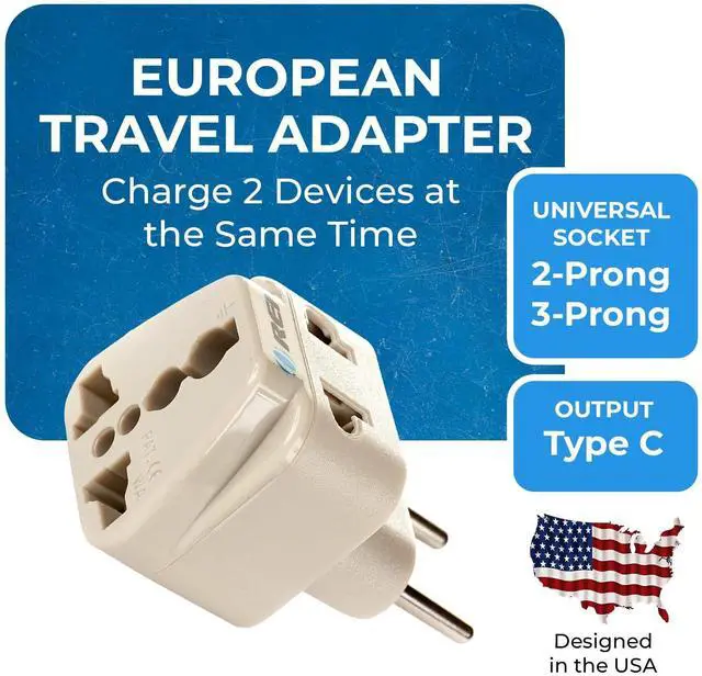 Alt view image 2 of 7 - USA to Europe, Turkey, Spain & More (Type C) Travel Adapter Plug - 2 in 1 - CE Certified - RoHS Compliant - 2 Pack - White Color (DB-9C-2PK)
