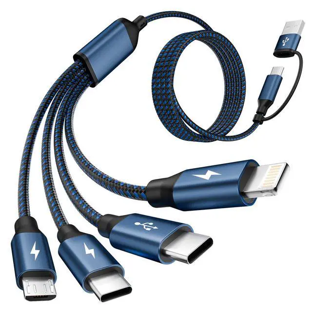 Main image of 4 in 2 Multi Charging Cable,Dual Type-C Multiple Charger Cable,USB A/C Charging Cables for Multiple Devices with IP/Micro/USBC Port, Universal USB C Cable Phone Charger Cord for iPhone 16-12,Navy