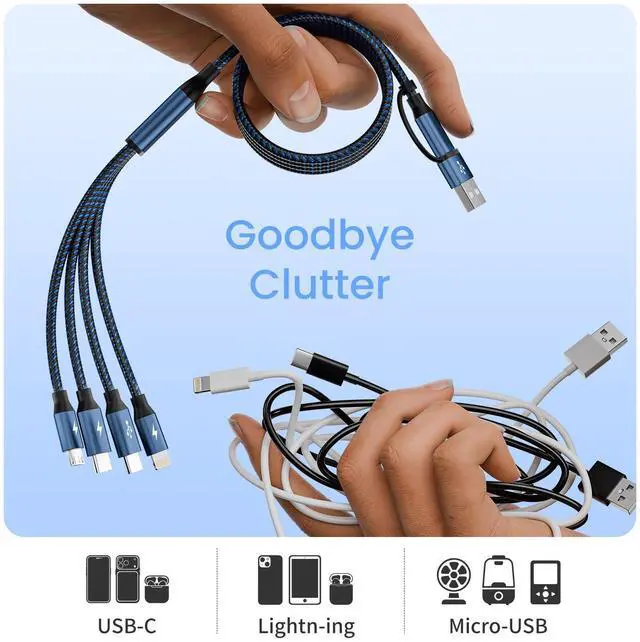 Alt view image 5 of 7 - 4 in 2 Multi Charging Cable,Dual Type-C Multiple Charger Cable,USB A/C Charging Cables for Multiple Devices with IP/Micro/USBC Port, Universal USB C Cable Phone Charger Cord for iPhone 16-12,Navy
