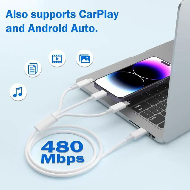 Alt view image 4 of 7 - Multi USB Cable 6FT, 3 in 1 USB C to 2*USB C and Lightning Port Cable Compatible for iPhone 17 16 15 14 13 12 11 XS XR X, 60W Type C Fast Charger Cord for iPhone and Android Devices in the Car/Office