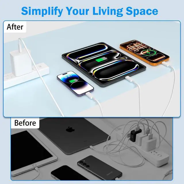 Alt view image 6 of 7 - Multi USB Cable 6FT, 3 in 1 USB C to 2*USB C and Lightning Port Cable Compatible for iPhone 17 16 15 14 13 12 11 XS XR X, 60W Type C Fast Charger Cord for iPhone and Android Devices in the Car/Office
