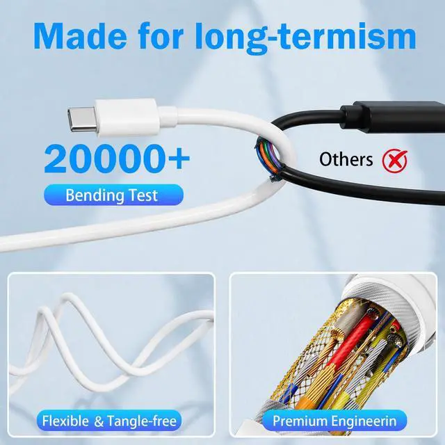 Alt view image 7 of 7 - Multi USB Cable 6FT, 3 in 1 USB C to 2*USB C and Lightning Port Cable Compatible for iPhone 17 16 15 14 13 12 11 XS XR X, 60W Type C Fast Charger Cord for iPhone and Android Devices in the Car/Office