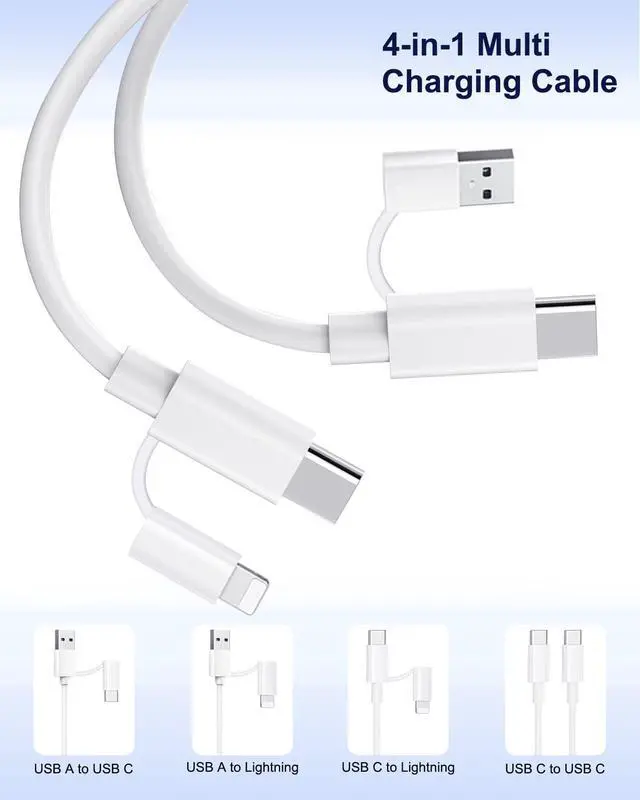 Alt view image 5 of 7 - Multi Charger Cable 4 in 1 Fast Charging, USBC to USBC Cable 60W iPhone Charger cable 6.6FT Lightning cable USB C/USB A to Lightning, USB C/USB A to Usb c iPhone Lead Wire Cord for iPhone,iPad,Samsung