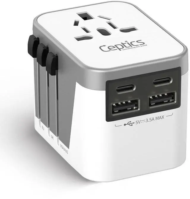 Main image of Universal Travel Adapter Plug with Dual USB-A and C Ports Worldwide Power Adapter for Europe, UK, China, UAE, Australia Charge Phones, Smartwatches & Tablets Type A, C, G, I