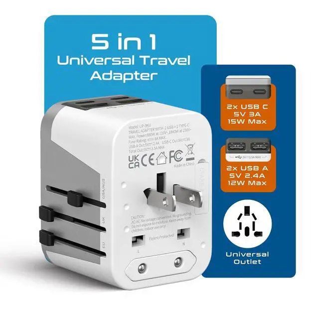 Alt view image 2 of 7 - Universal Travel Adapter Plug with Dual USB-A and C Ports Worldwide Power Adapter for Europe, UK, China, UAE, Australia Charge Phones, Smartwatches & Tablets Type A, C, G, I