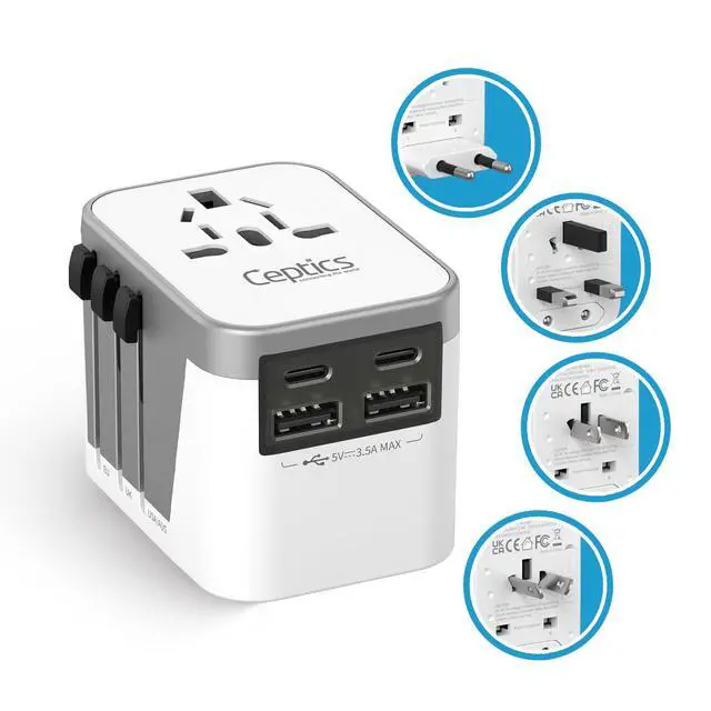 Alt view image 5 of 7 - Universal Travel Adapter Plug with Dual USB-A and C Ports Worldwide Power Adapter for Europe, UK, China, UAE, Australia Charge Phones, Smartwatches & Tablets Type A, C, G, I