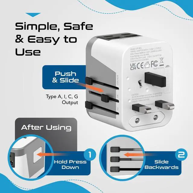 Alt view image 6 of 7 - Universal Travel Adapter Plug with Dual USB-A and C Ports Worldwide Power Adapter for Europe, UK, China, UAE, Australia Charge Phones, Smartwatches & Tablets Type A, C, G, I