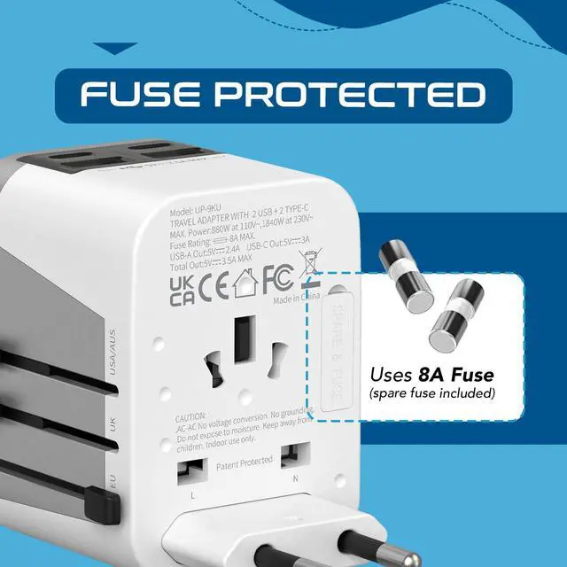 Alt view image 4 of 7 - Universal Travel Adapter Plug with Dual USB-A and C Ports Worldwide Power Adapter for Europe, UK, China, UAE, Australia Charge Phones, Smartwatches & Tablets Type A, C, G, I