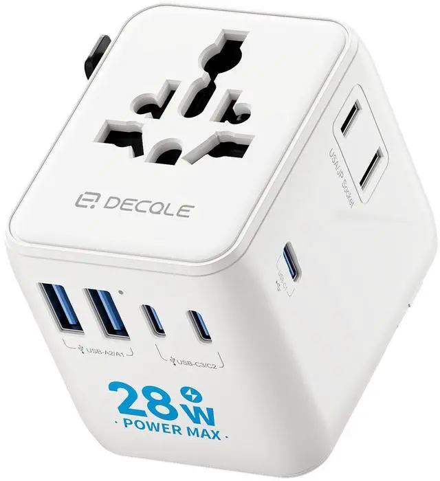 Main image of Universal Travel Adapter, International Travel Plug Adapter with 3 USB-C 2 USB-A Ports, with Extra 2 Prong AC Outlet All in One Portable Socket, for USA, UK, EU, AU 224+ Countries (White)