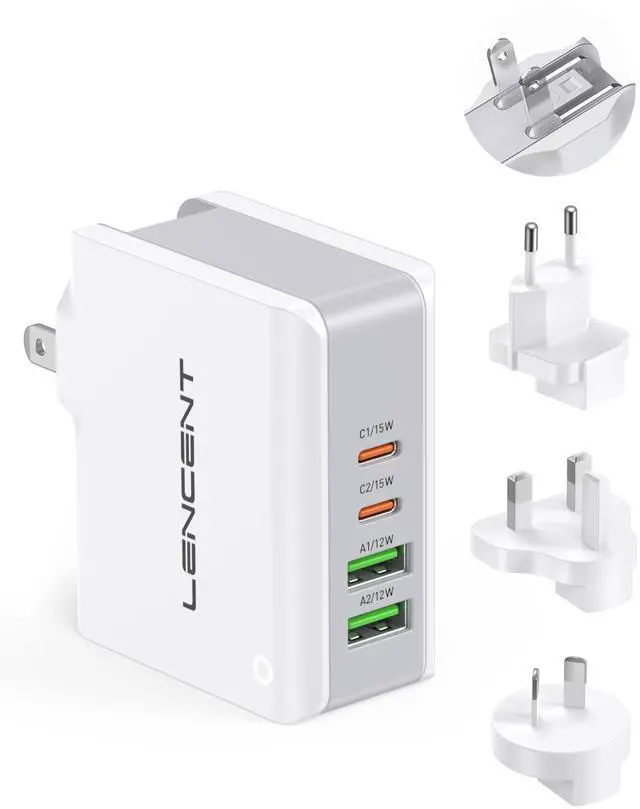 Main image of Multiport International USB Wall Charger, 4 Port European USB C Adapter, Foldable Cell Phone Charger Block Cube, Travel Power Adapter for US to UK EU Europe AU, Cruise Approved Charging Hub