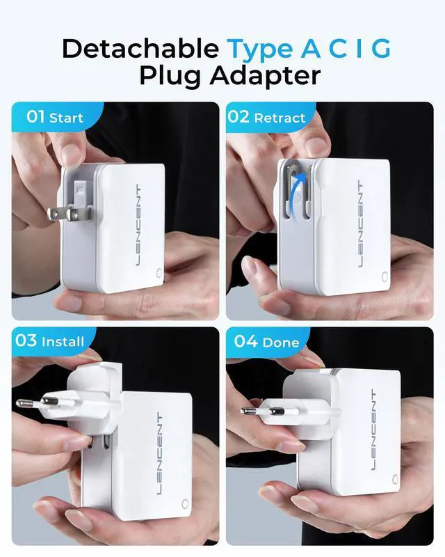Alt view image 7 of 7 - Multiport International USB Wall Charger, 4 Port European USB C Adapter, Foldable Cell Phone Charger Block Cube, Travel Power Adapter for US to UK EU Europe AU, Cruise Approved Charging Hub