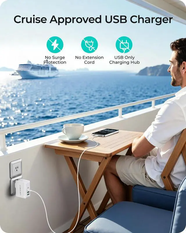Alt view image 6 of 7 - Multiport International USB Wall Charger, 4 Port European USB C Adapter, Foldable Cell Phone Charger Block Cube, Travel Power Adapter for US to UK EU Europe AU, Cruise Approved Charging Hub