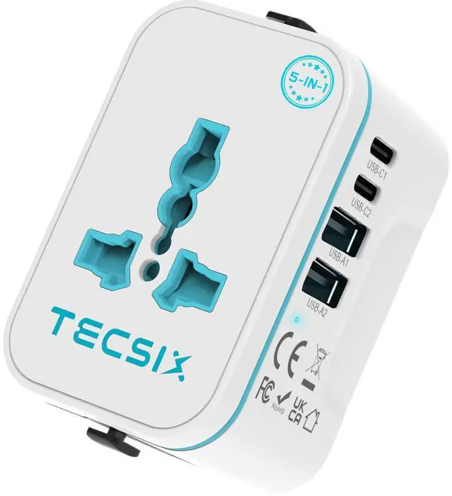 Main image of Universal Travel Adapter Worldwide, International Plug Adapter with 2 USB-C & 2 USB-A Ports, 5-in-1 Travel Power Adapter for EU UK US AUS, Compact Travel Essentials for 200+ Countries
