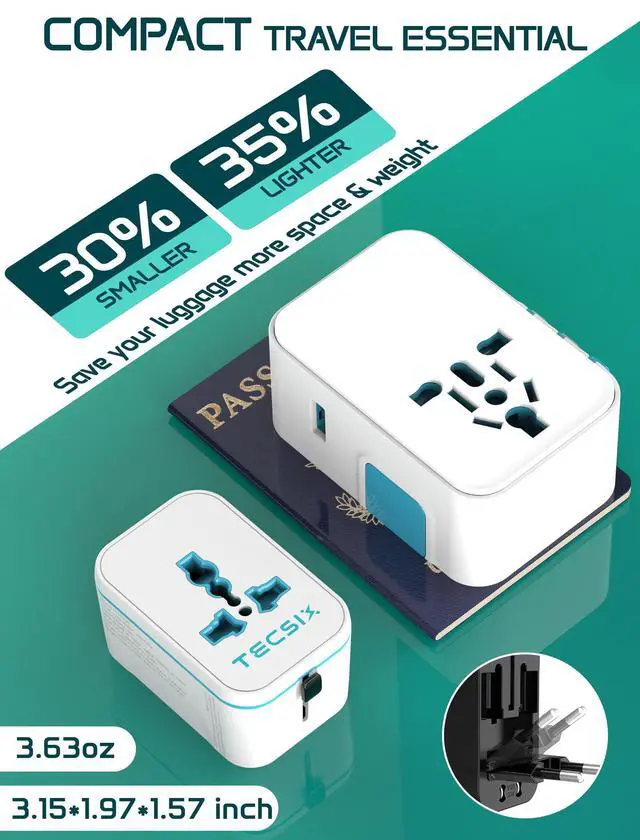 Alt view image 4 of 7 - Universal Travel Adapter Worldwide, International Plug Adapter with 2 USB-C & 2 USB-A Ports, 5-in-1 Travel Power Adapter for EU UK US AUS, Compact Travel Essentials for 200+ Countries