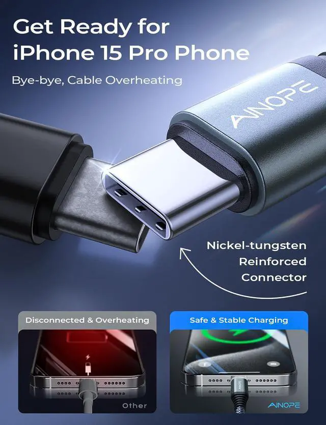 Alt view image 5 of 7 - USB C to USB C Cable, 1 FT USB C Cable Fast Charging with USB to USB C Adapter, 60W USB to USBC Cable for iPhone 17 Pro Max Air Type C Cable for iPhone 16/15/14/13/12, Grey