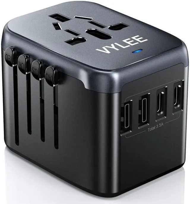 Main image of Universal Travel Adapter, 5 in 1 International Power Adapter with 3.5A 2xUSB-A & 2xUSB-C Ports, Travel Plug Adapter Worldwide for Europe USA UK AUS Travel Essentials (Black Grey)