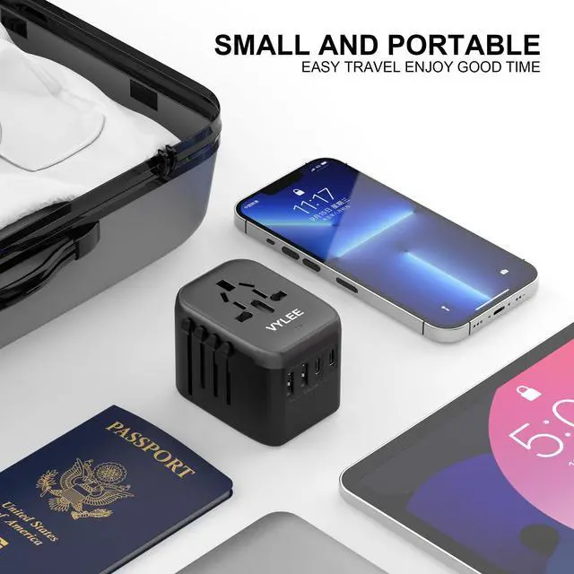 Alt view image 3 of 7 - Universal Travel Adapter, 5 in 1 International Power Adapter with 3.5A 2xUSB-A & 2xUSB-C Ports, Travel Plug Adapter Worldwide for Europe USA UK AUS Travel Essentials (Black Grey)