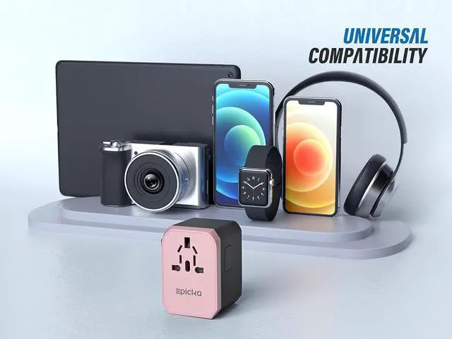 Alt view image 5 of 7 - Universal Travel Adapter, European Travel Plug Adapter - International Power Adapter Worldwide Charger with USB-C & 4 USB-A Ports, Travel Essentials for Italy, UK, Japan (TA-105, Rose Gold)