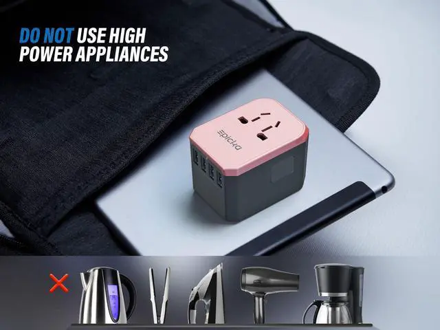 Alt view image 7 of 7 - Universal Travel Adapter, European Travel Plug Adapter - International Power Adapter Worldwide Charger with USB-C & 4 USB-A Ports, Travel Essentials for Italy, UK, Japan (TA-105, Rose Gold)