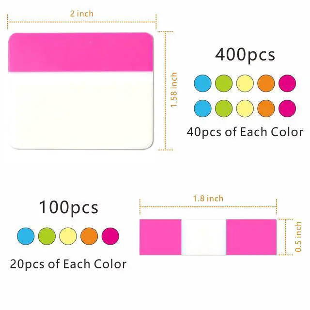 Alt view image 2 of 7 - Sticky Index Tabs Book Page - 500Pcs 2 Inch Writable Colored Pages Markers, Repositionable File Tab Flags Labels Self Adhesive Reading Divider Sticker for Books, Binders, Notebook and Folders (21 Set)