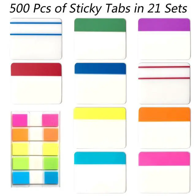 Alt view image 5 of 7 - Sticky Index Tabs Book Page - 500Pcs 2 Inch Writable Colored Pages Markers, Repositionable File Tab Flags Labels Self Adhesive Reading Divider Sticker for Books, Binders, Notebook and Folders (21 Set)