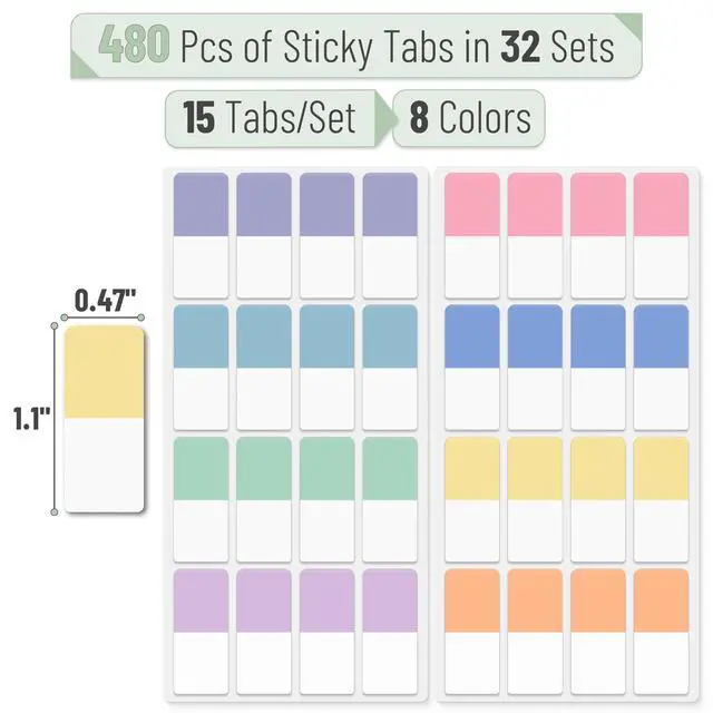 Alt view image 2 of 7 - Sticky Index Tabs, 480 Pcs, Pastel Sticky Tabs for Notebooks