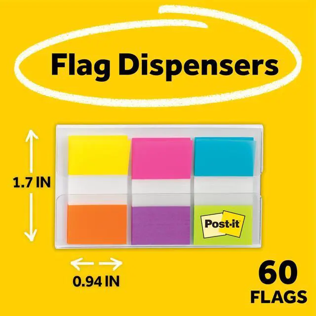 Alt view image 2 of 7 - Flags, 0.94 in. x 1.7 in., One Dispenser with 20-Count Sticky Tabs in Alternating Colors (60 Flags Total), Removable Page Markers for Books, Planners, Calendars, and Other Paper Types