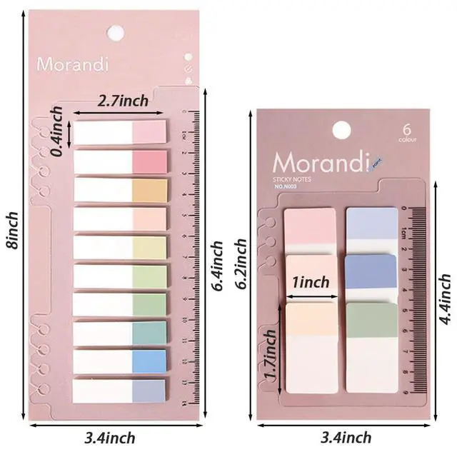 Alt view image 4 of 7 - Index Tabs with Ruler, 4 Pack 660 Pieces Sticky Tab, Note Page Marker, Writable and Repositionable File Flags Morandi Pages Markers Book Labels for Reading Tab, Classify Files (Color A)
