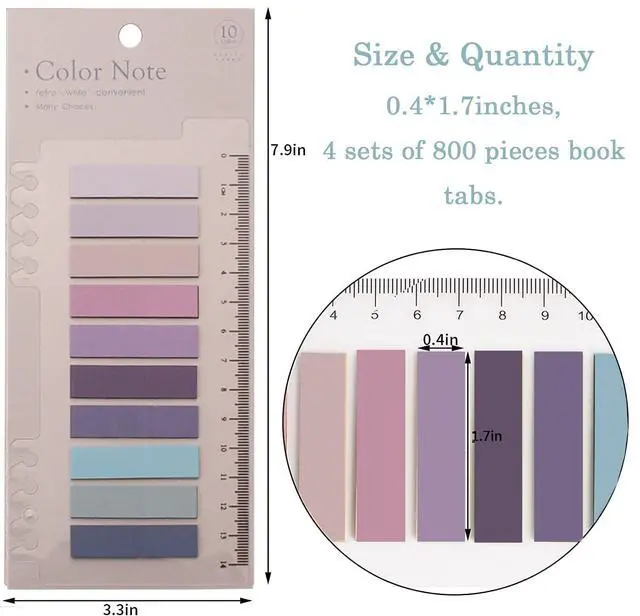 Alt view image 6 of 7 - Sticky Tabs 800 Pcs Book Tabs Colorful Sticky Index Tabs 40 Colors Translucent Annotation Tabs ,Transparent Sticky Notes Tabs, Writable Page Tabs with Ruler for Annotating Books