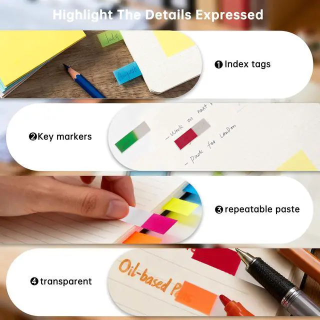 Alt view image 5 of 7 - Sticky Tabs, 1000Pcs Transparent Pop Up Writable Colored Book Index Tab, Colorful Repositionable Page Markers Book Tabs for Books and Classify Files, Reading Notes, Teacher Supplies