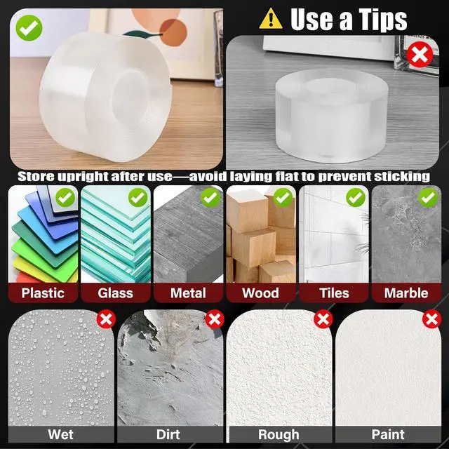 Alt view image 7 of 7 - 2In x 10Ft Heavy Duty Double Sided Tape, Removable Nano Tape, Transparent Multipurpose Mounting Tape for Home and Office